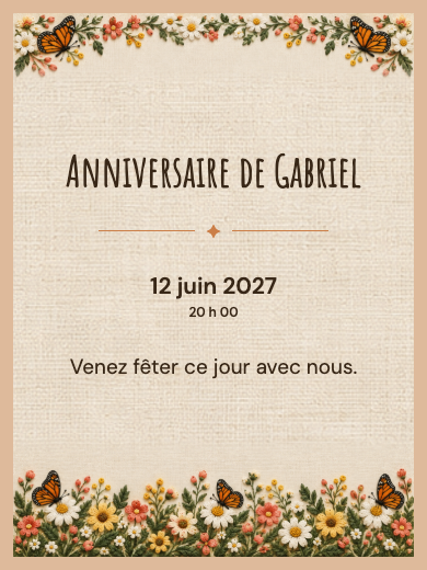 Invitation d’anniversaire numérique: Papillons botaniques