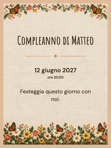 Invito digitale di compleanno: Farfalle botaniche