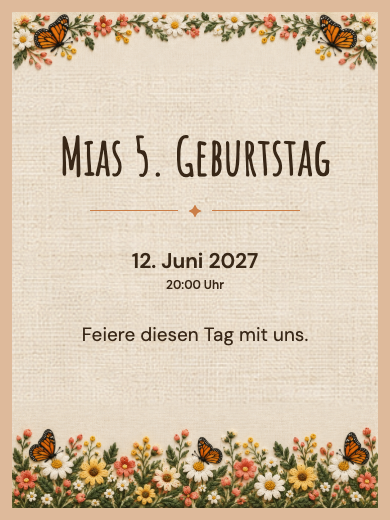 Digitale Geburtstagseinladung: Botanische Schmetterlinge