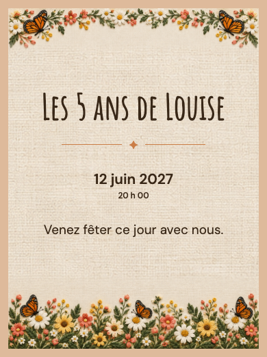 Invitation d’anniversaire numérique: Papillons botaniques