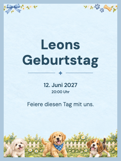 Digitale Einladung: Welpen im Garten — Tiere und Natur