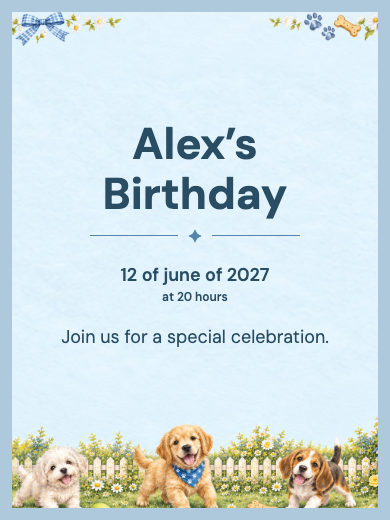 Digital birthday invitation: Garden Puppies
