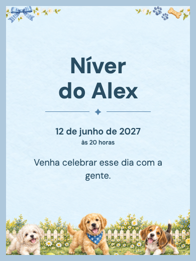 Convite digital de aniversário: Cachorrinhos no Jardim