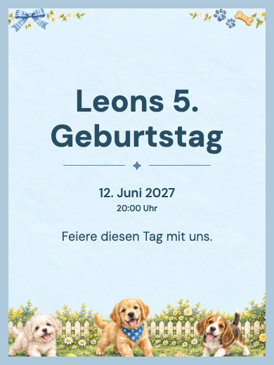 Digitale Geburtstagseinladung: Welpen im Garten