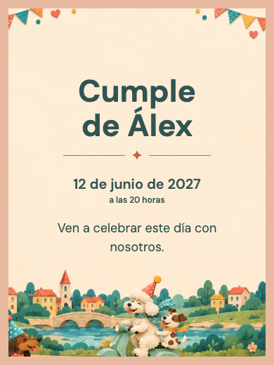 Invitación digital: Perritos Divertidos — Animales y naturaleza