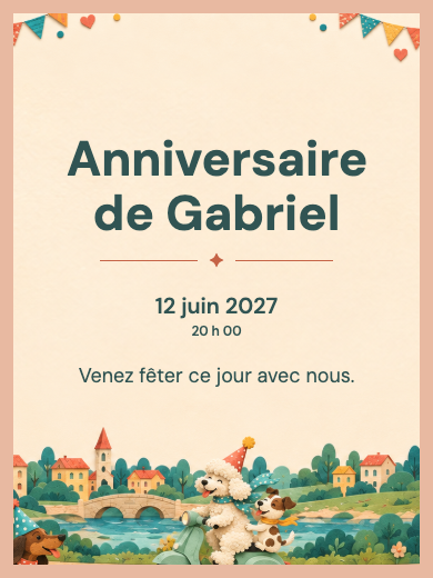 Invitation d’anniversaire numérique: Chiots joueurs