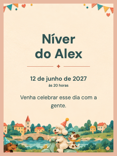 Convite digital: Cachorrinhos Divertidos — Animais e natureza