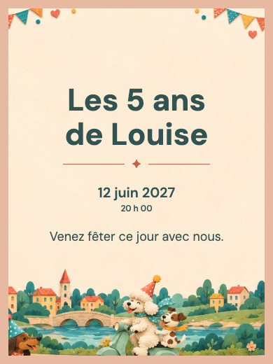 Invitation d’anniversaire numérique: Chiots joueurs