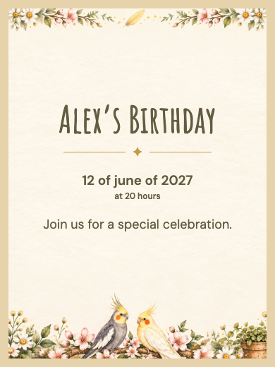 Digital invitation: Garden Cockatiels — Animals and nature