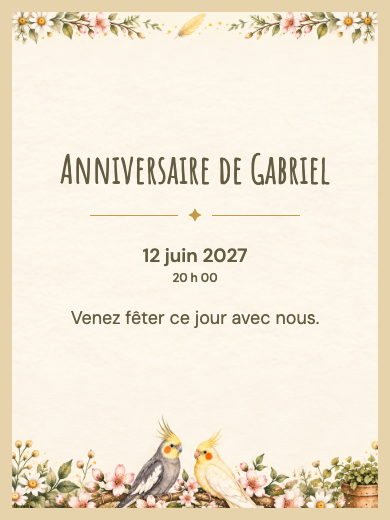 Invitation numérique: Calopsittes au jardin — Animaux et nature