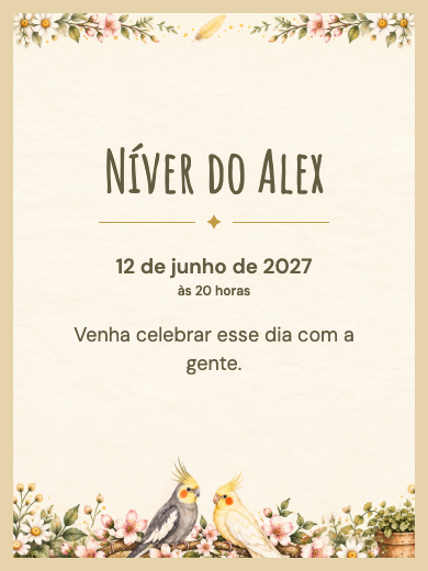 Convite digital: Calopsitas do Jardim — Animais e natureza