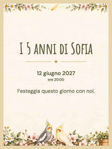 Invito digitale di compleanno: Calopsitte in giardino