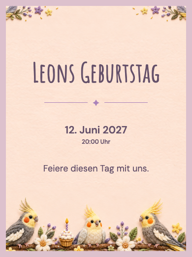 Digitale Einladung: Verzauberte Nymphensittiche — Tiere und Natur