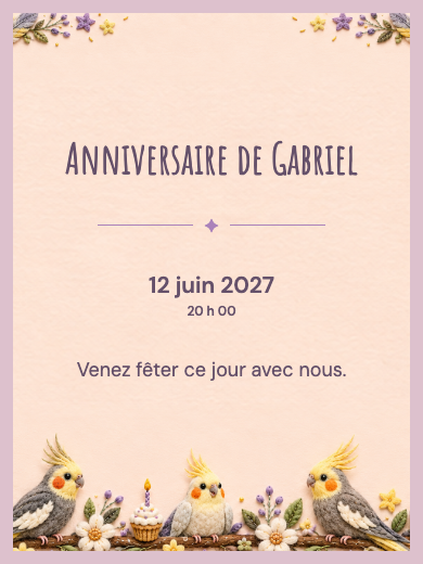 Invitation d’anniversaire numérique: Calopsittes enchantées