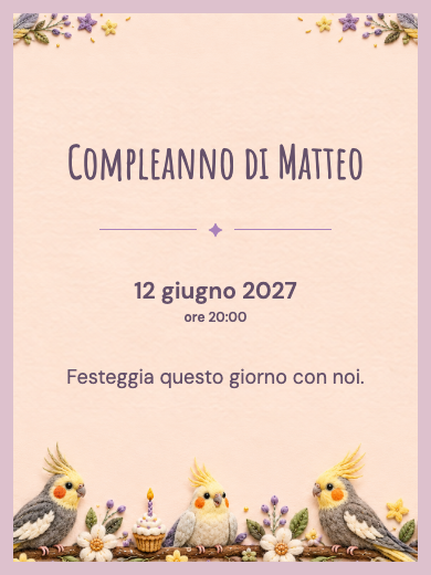 Invito digitale di compleanno: Calopsitte incantate