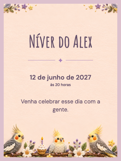 Convite digital: Calopsitas Encantadas — Animais e natureza