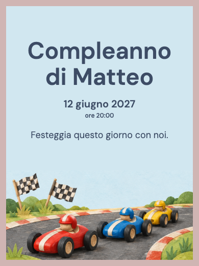 Invito digitale di compleanno: Auto da corsa