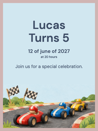 Digital birthday invitation: Race Cars