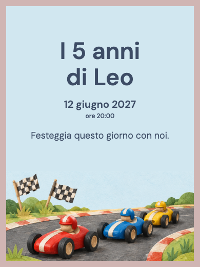 Invito digitale di compleanno: Auto da corsa