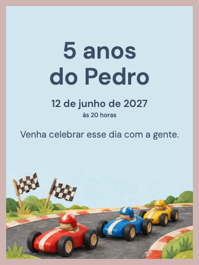 Convite digital de aniversário: Carrinhos de Corrida