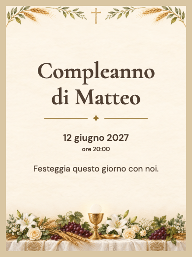 Invito digitale di compleanno: Fede ed Eucaristia