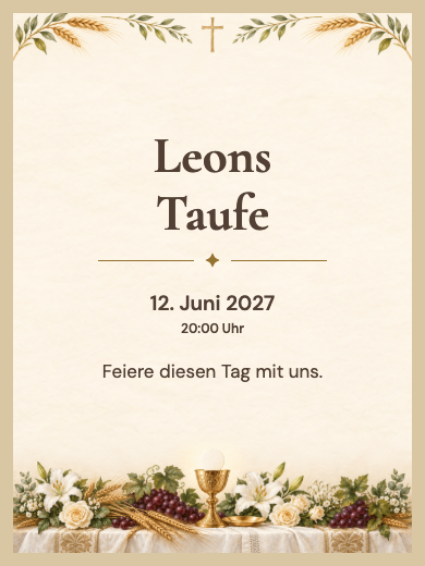 Digitale Taufeinladung: Glaube und Eucharistie