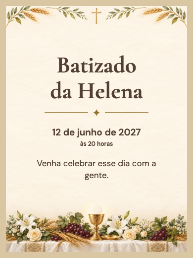 Convite digital de batizado: Fé e Eucaristia