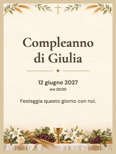 Invito digitale di compleanno: Fede ed Eucaristia