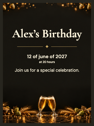 Digital birthday invitation: Golden Beer