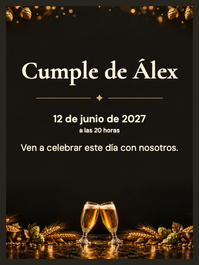 Invitación digital de cumpleaños: Cerveza Dorada