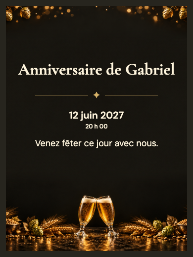 Invitation d’anniversaire numérique: Bière dorée