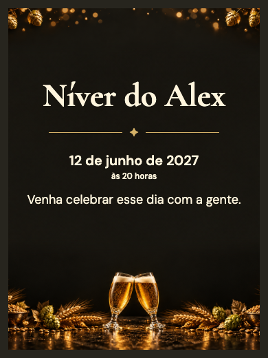 Convite digital de aniversário: Cerveja Dourada