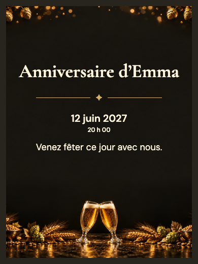 Invitation d’anniversaire numérique: Bière dorée