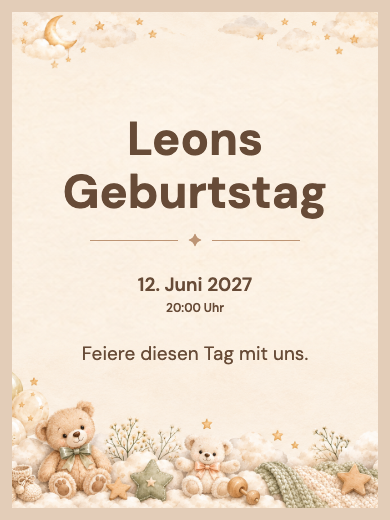 Digitale Geburtstagseinladung: Babyparty mit Teddybären