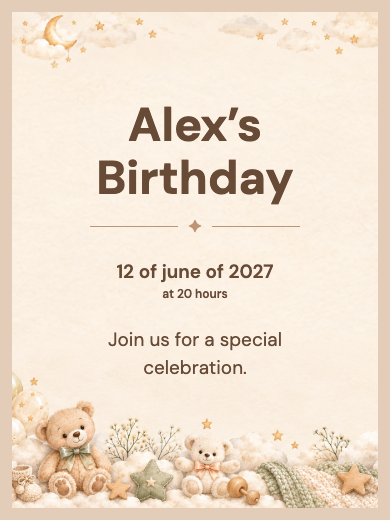 Digital birthday invitation: Teddy Bear Baby Shower