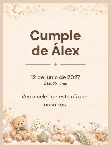 Invitación digital de cumpleaños: Baby Shower Ositos