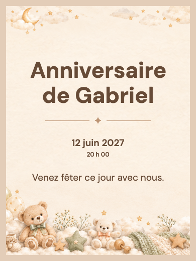 Invitation d’anniversaire numérique: Baby shower avec oursons