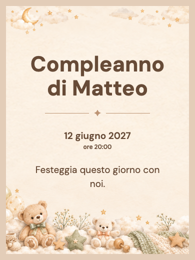 Invito digitale di compleanno: Baby shower con orsetti