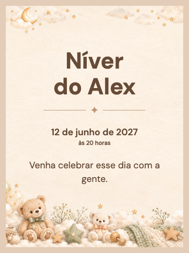 Convite digital de aniversário: Chá de Bebê Ursinhos