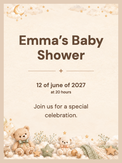 Digital baby shower invitation: Teddy Bear Baby Shower