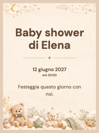 Invito digitale per baby shower: Baby shower con orsetti