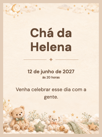 Convite digital de chá de bebê: Chá de Bebê Ursinhos