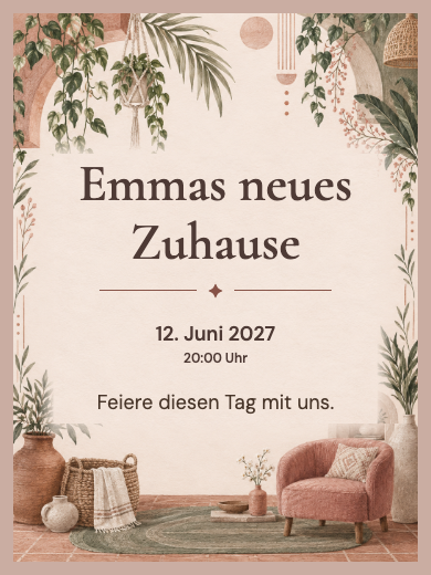 Vorlage für eine interaktive digitale Einladung für Einweihungsparty: Rustikale Einweihungsparty mit RSVP