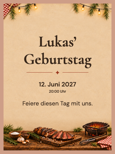 Digitale Geburtstagseinladung: Rustikale Grillparty