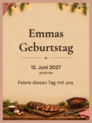 Digitale Geburtstagseinladung: Rustikale Grillparty