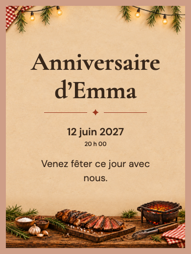 Invitation d’anniversaire numérique: Barbecue rustique