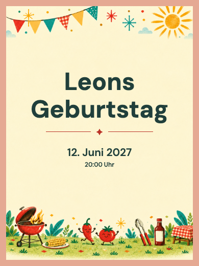 Digitale Geburtstagseinladung: Grillparty im Garten