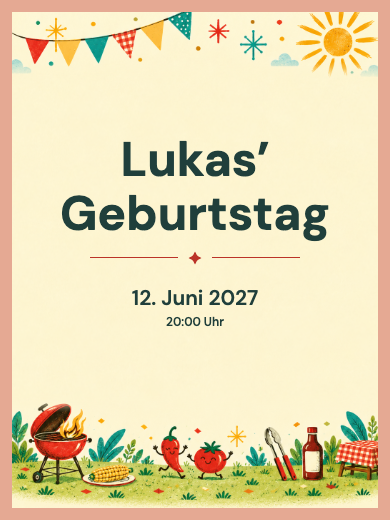 Digitale Geburtstagseinladung: Grillparty im Garten