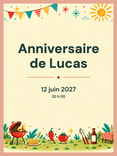 Invitation d’anniversaire numérique: Barbecue au jardin