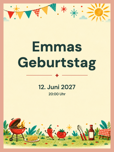 Digitale Geburtstagseinladung: Grillparty im Garten